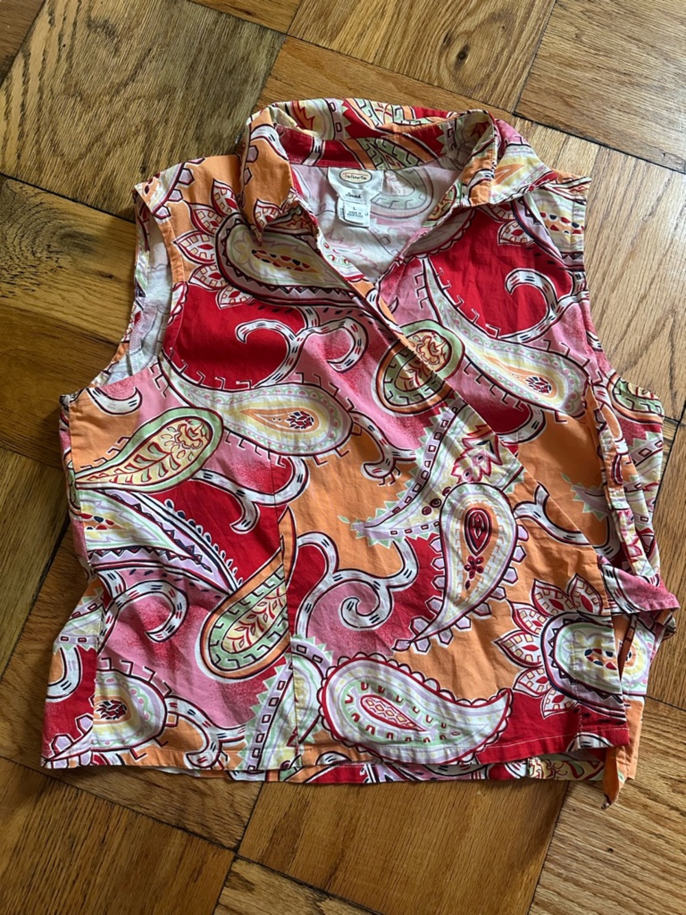 Talbots Sleeveless Paisley Wrap Top in Red, Orange & Pink